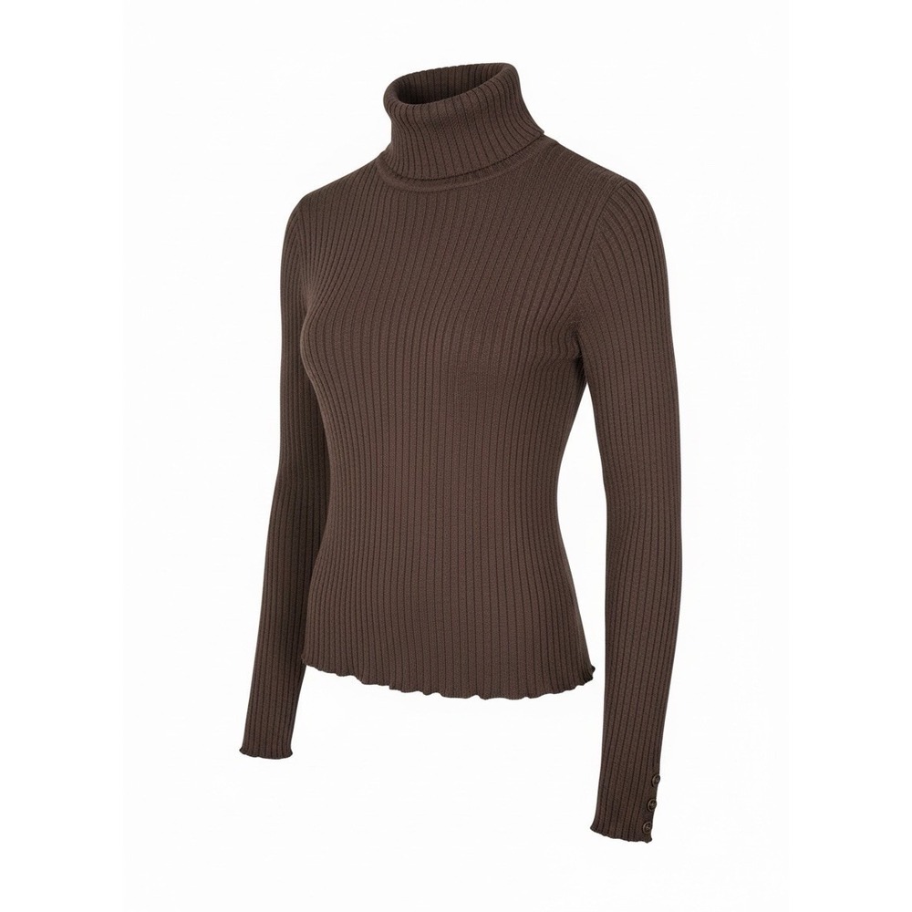 J McLaughlin Size Small Brown Modal Ribbed Stretch Turtle Neck Top Button Detail